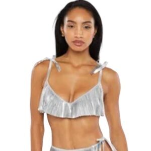 Savage X Fenty Bra NWT Women's Pleated Lamé Unlined Bra Silver 40C